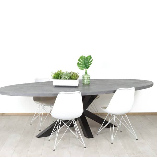 Ovale betonlook tafel met matrixpoot Lillie