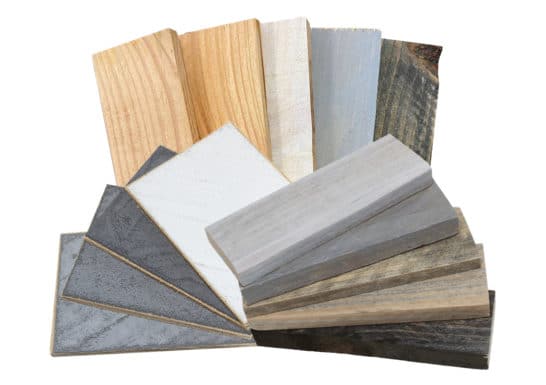 Samples behandeling van steigerhout, douglashout betonlook