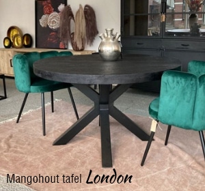 Mangohout tafel London met matrix poot en zwart blad