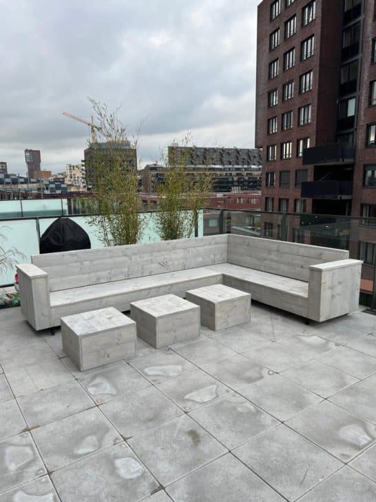 Steigerhouten loungeset Broes met blok armleuningen