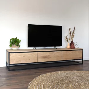 Industrieel eiken tv-meubel Hidde met stalen frame