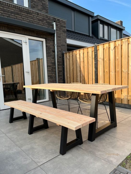 Plantentafel, bloementafel, met opklapbaar tafelblad, houten tuintafel, werktafel, met 3 haken en rekken, voor terras, tuin, balkon, 108 x 50 x 153 cm, tuintafel, natuur SF5149