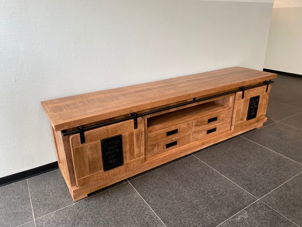 Tv-meubel Magnus 2 Schuifdeuren Grijs, Massief Hout
