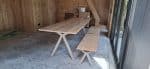 Eikenhouten tafel Vlinder met stalen scissor poten