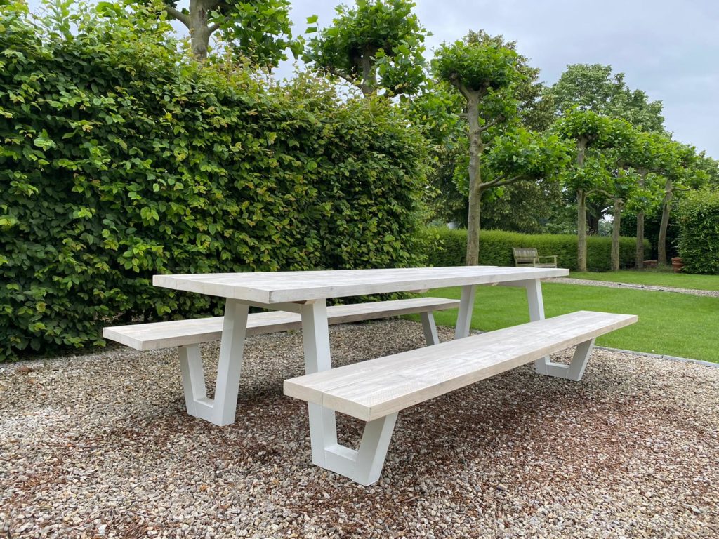 Steigerhouten picknicktafel Farson whitewash