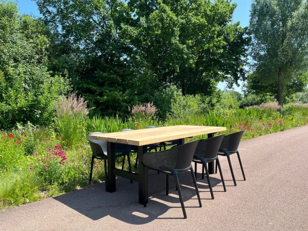 Irokohouten tuintafel Martine met stoelen