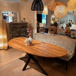 Mangohouten tafel organische vorm Elano